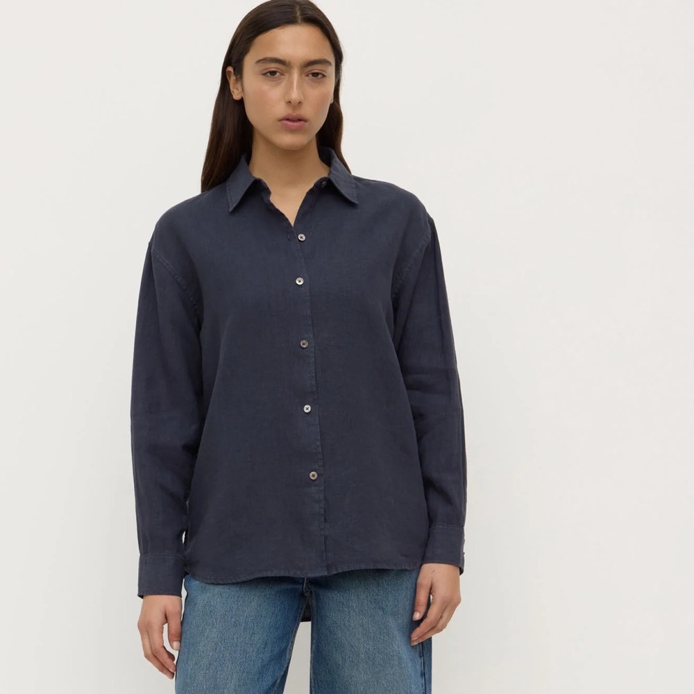 Assembly label women’s linen navy button down size 14 Lagenlook resort wear‎